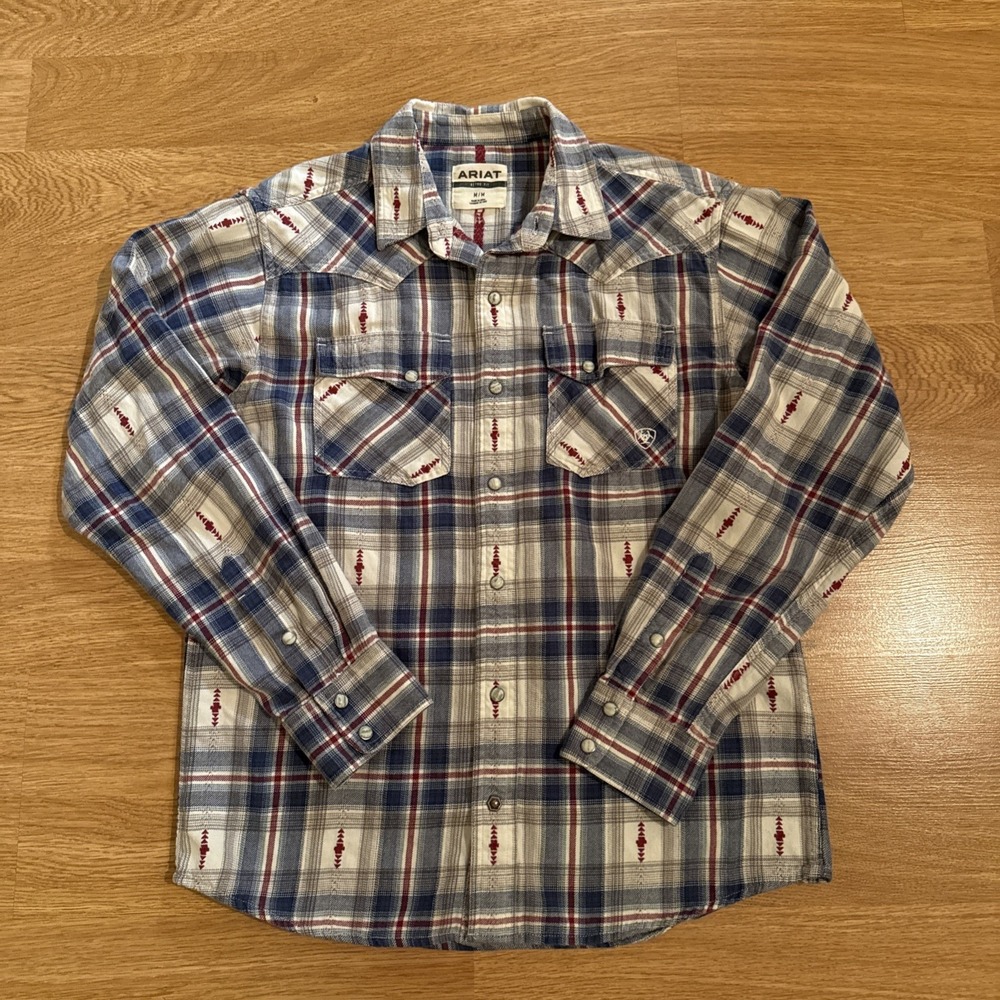ARIAT Aztec Flannel Shirt Mens Multicolor Medium RETRO Fit Pearl Snap Western